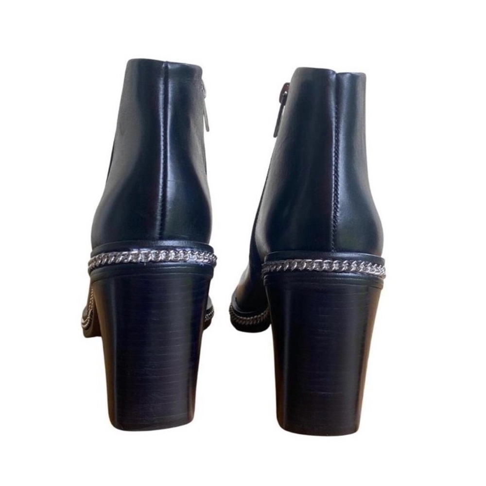 Vince Camuto Black Leather Peep-Toe Ankle Boots with Chain Trim - Picture 2 of 5